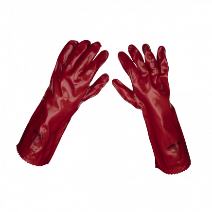 Red PVC Gauntlets 450mm - Pack of 12 Pairs 9114/12