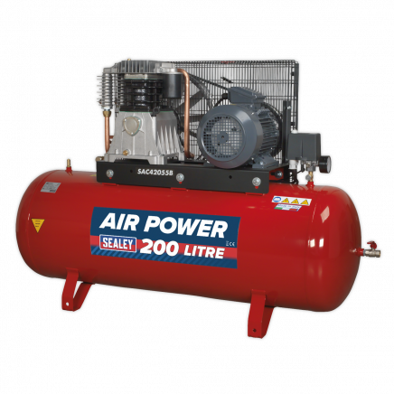 Air Compressor 200L Belt Drive 5.5hp 3ph 2-Stage with Cast Cylinders SAC42055B