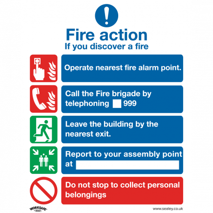 Safe Conditions Safety Sign - Fire Action Without Lift - Rigid Plastic - Pack of 10 SS20P10