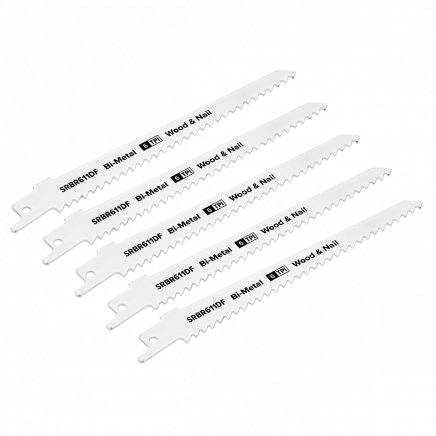 Reciprocating Saw Blade Wood & Nail 150mm 6tpi - Pack of 5 SRBR611DF