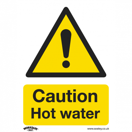 Warning Safety Sign - Caution Hot Water - Rigid Plastic - Pack of 10 SS38P10