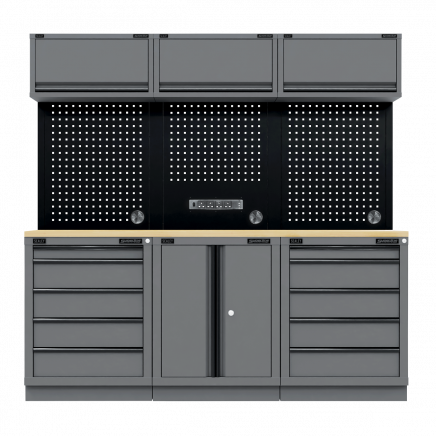 Superline PRO® Black Edition Storage System with Rubber Wood Worktop 2.04m APMSBESTACK04WW