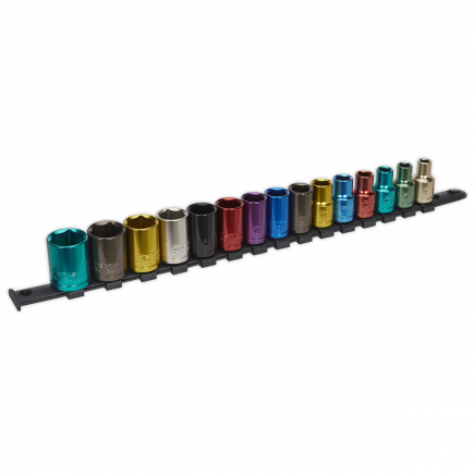 Multi-Coloured Socket Set 15pc 1/2"Sq Drive 6pt WallDrive® Metric AK2874