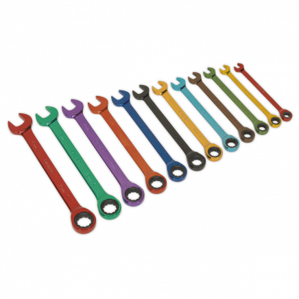 Ratchet Combination Spanner Set 12pc Multi-Coloured Metric S01075