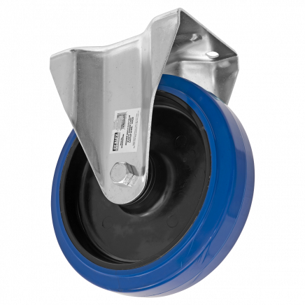 Heavy-Duty Blue Elastic Rubber Fixed Castor Wheel Ø200mm - Trade SCW3200FPEM