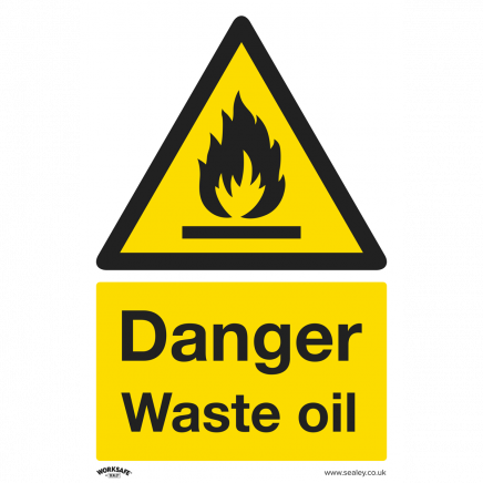 Warning Safety Sign - Danger Waste Oil - Rigid Plastic - Pack of 10 SS60P10