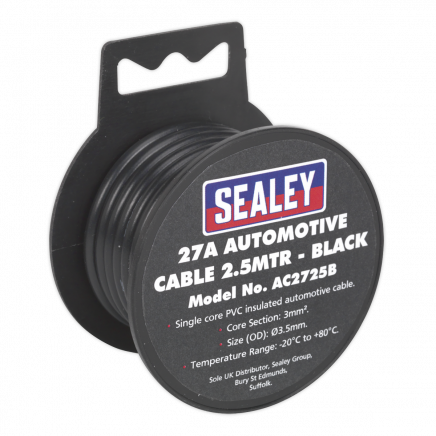 Automotive Cable Thick Wall 27A 2.5m Black AC2725B