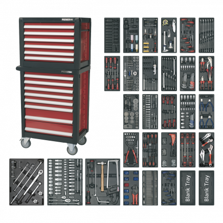 Topchest & Rollcab Combination 14 Drawer with Ball-Bearing Slides & 1233pc Tool Kit APTTC02