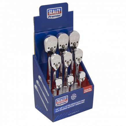 Ratchet Wrenches 1/4", 3/8" & 1/2"Sq Drive Pear-Head Flip Reverse Display Box of 9 AK6672DB
