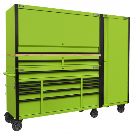 15 Drawer 1549mm Mobile Trolley with Wooden Worktop, Hutch, 2 Drawer Riser & Side Locker AP6115BECOMBO2
