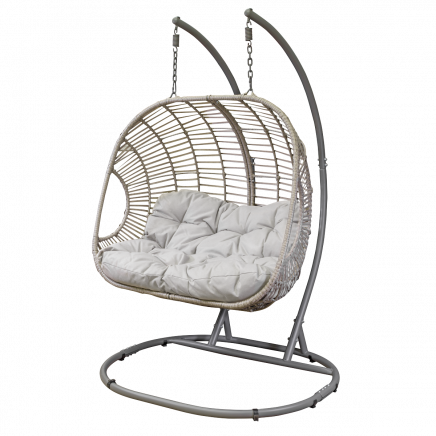 Dellonda Egg Hanging Swing Chair, Wicker Rattan Basket, Steel Frame, Double DG61