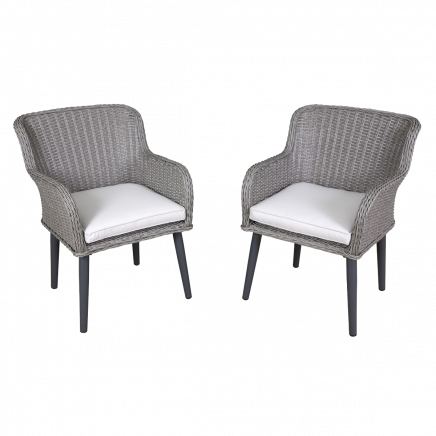 Dellonda Buxton Rattan Wicker Outdoor Dining Armchairs with Cushion, Set of 2, Grey DG76