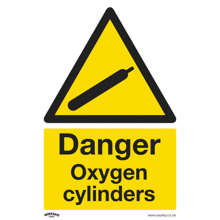 Warning Safety Sign - Danger Oxygen Cylinders - Self-Adhesive Vinyl - Pack of 10 SS61V10