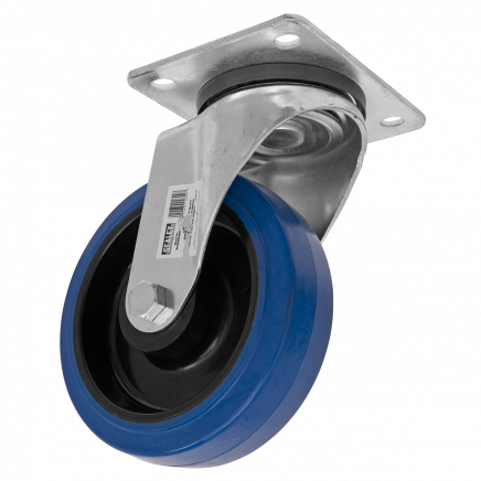 Heavy-Duty Blue Elastic Rubber Swivel Castor Wheel Ø160mm - Trade SCW3160SPEM