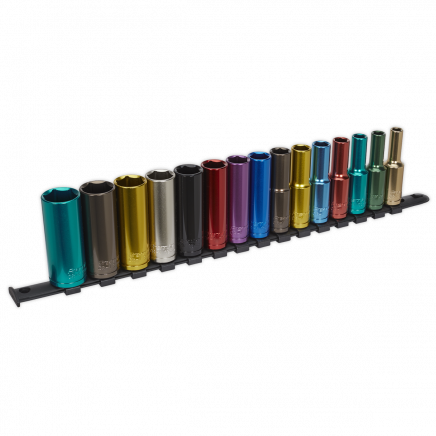 Multi-Coloured Socket Set 15pc 1/2"Sq Drive 6pt Deep WallDrive® Metric AK2874D