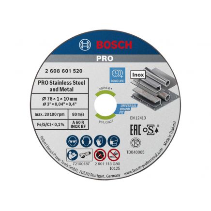 PRO Stainless Steel and Metal Bonded Cutting Disc 76 x 10mm Pack of 5 BPAA60RBF