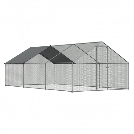 Dellonda 3 x 6 x 2m Walk-In Chicken Run, Galvanized Steel, Roof Cover, PVC Coated Chicken Wire DG280