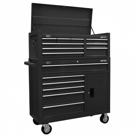 Topchest & Rollcab Combination 15 Drawer with Ball-Bearing Slides - Black AP41STACKB
