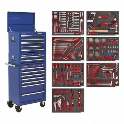 Tool Chest Combination 14 Drawer with Ball-Bearing Slides - Blue & 446pc Tool Kit TBTPCOMBO5