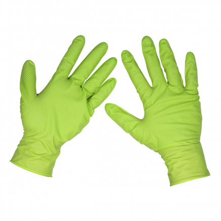 Diamond Grip Extra-Thick Nitrile Powder-Free Gloves, Hi-Vis Green, X-Large - Pack of 50 SSP54XL