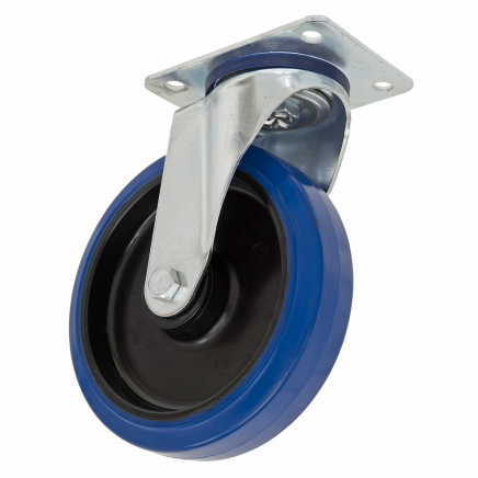 Heavy-Duty Blue Elastic Rubber Swivel Castor Wheel Ø125mm - Trade SCW3125SPEM