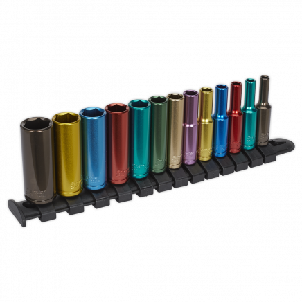 Multi-Coloured Socket Set 13pc 1/4"Sq Drive 6pt Deep WallDrive® Metric AK2872D