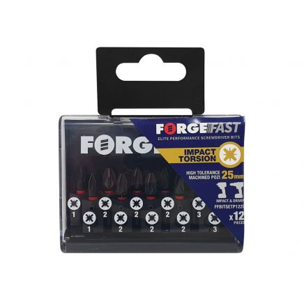 ForgeFast Pozidriv Compatible Impact Bit Set, 12 Piece FORFFBSPZ12