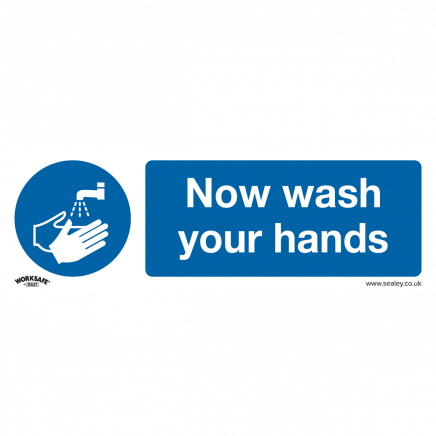 Mandatory Safety Sign - Now Wash Your Hands - Self-Adhesive Vinyl - Pack of 10 SS5V10