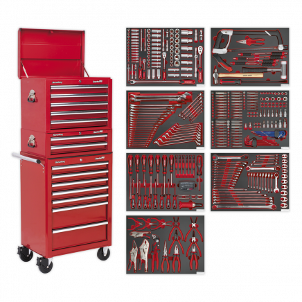 Tool Chest Combination 14 Drawer with Ball-Bearing Slides - Red & 446pc Tool Kit TBTPCOMBO1