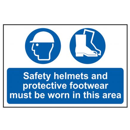 Safety Helmets + Footwear To Be Worn PVC 600 x 400mm SCA4001