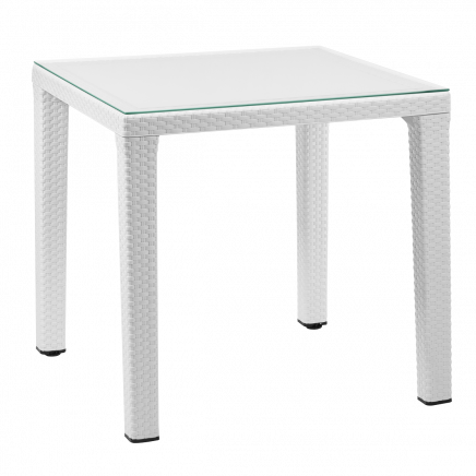 Dining Table Weather Resistant, Glass Top 80x80cm White DG208