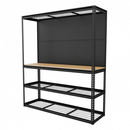 Heavy-Duty Modular Workbench with Racking & Pegboard 300kg Capacity Per Level 1820mm APMWB1